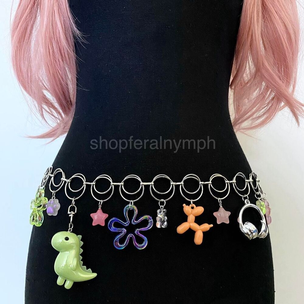 Silver Harajuku Y2K Dopamine Handmade Chain Belt, Fits 21-40 Inches, X7GA1398